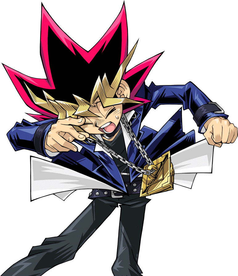 Anime Duelist Pointing with Spiky Black-Red Hair