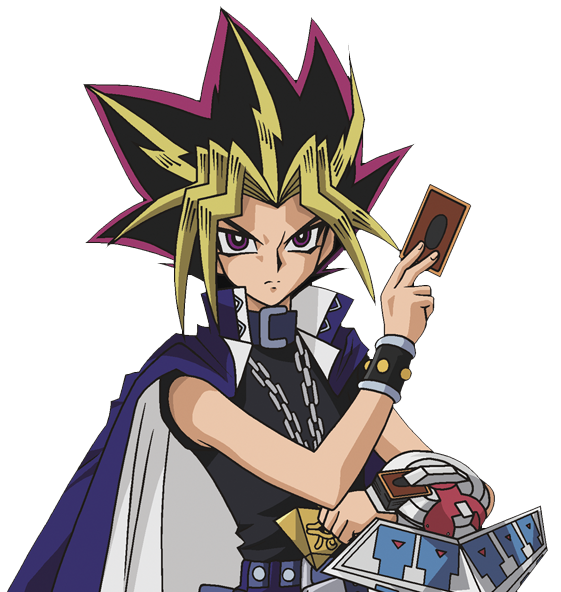 Anime Duelist Holding Card, Spiky Black Gold Hair