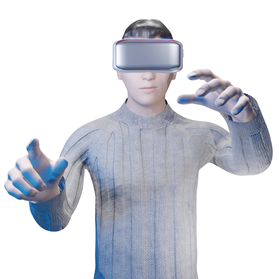 3D Man in VR Headset Reaching Forward