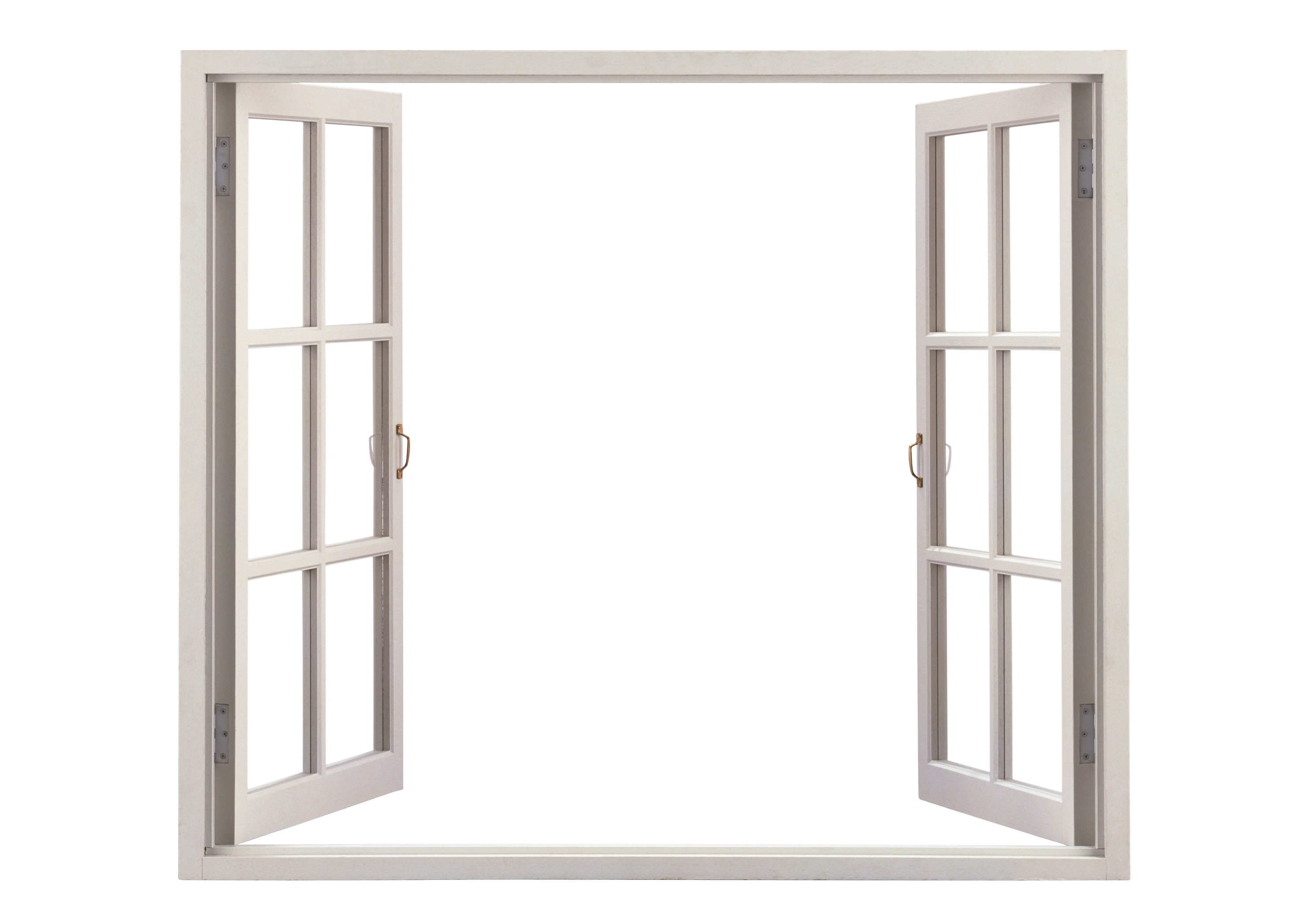 White Double Casement Window with Brass Handles