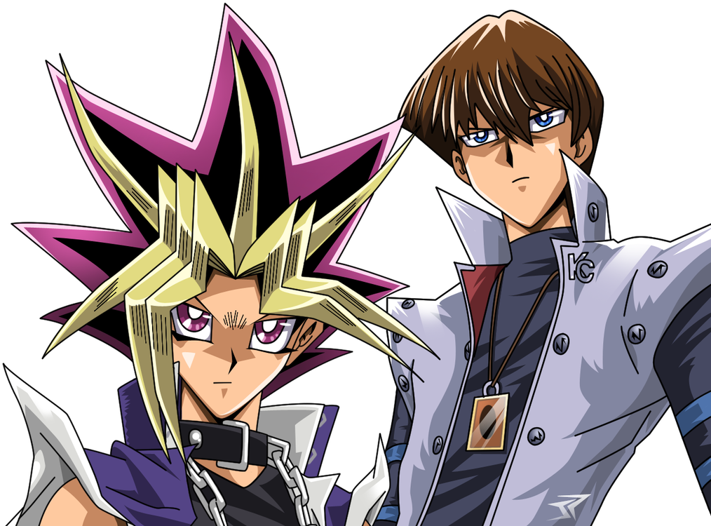 Yugi and Kaiba Anime Duo with Spiky Hair