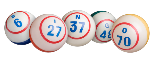 Five White Bingo Balls with Red Rings