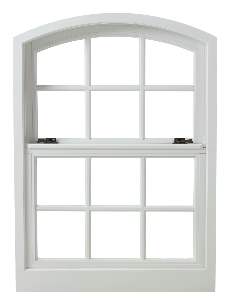 White Arched Double-Hung Window with Grilles
