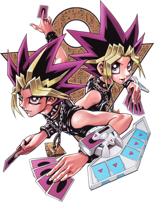 Spiky-Haired Duelists with Purple Cards