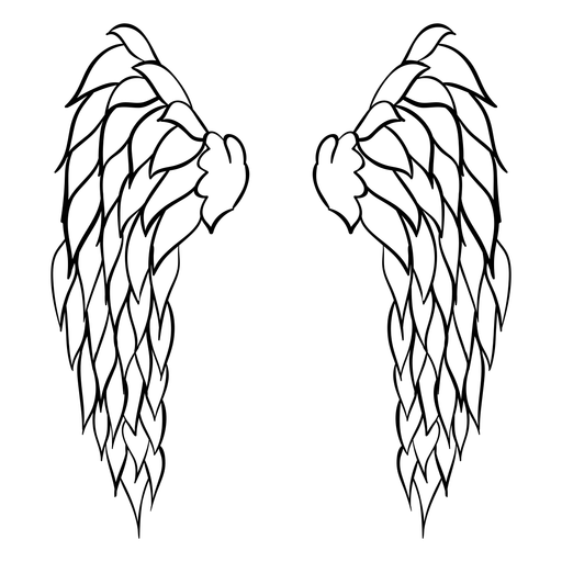 Black Outline Angel Wings Pair Line Art
