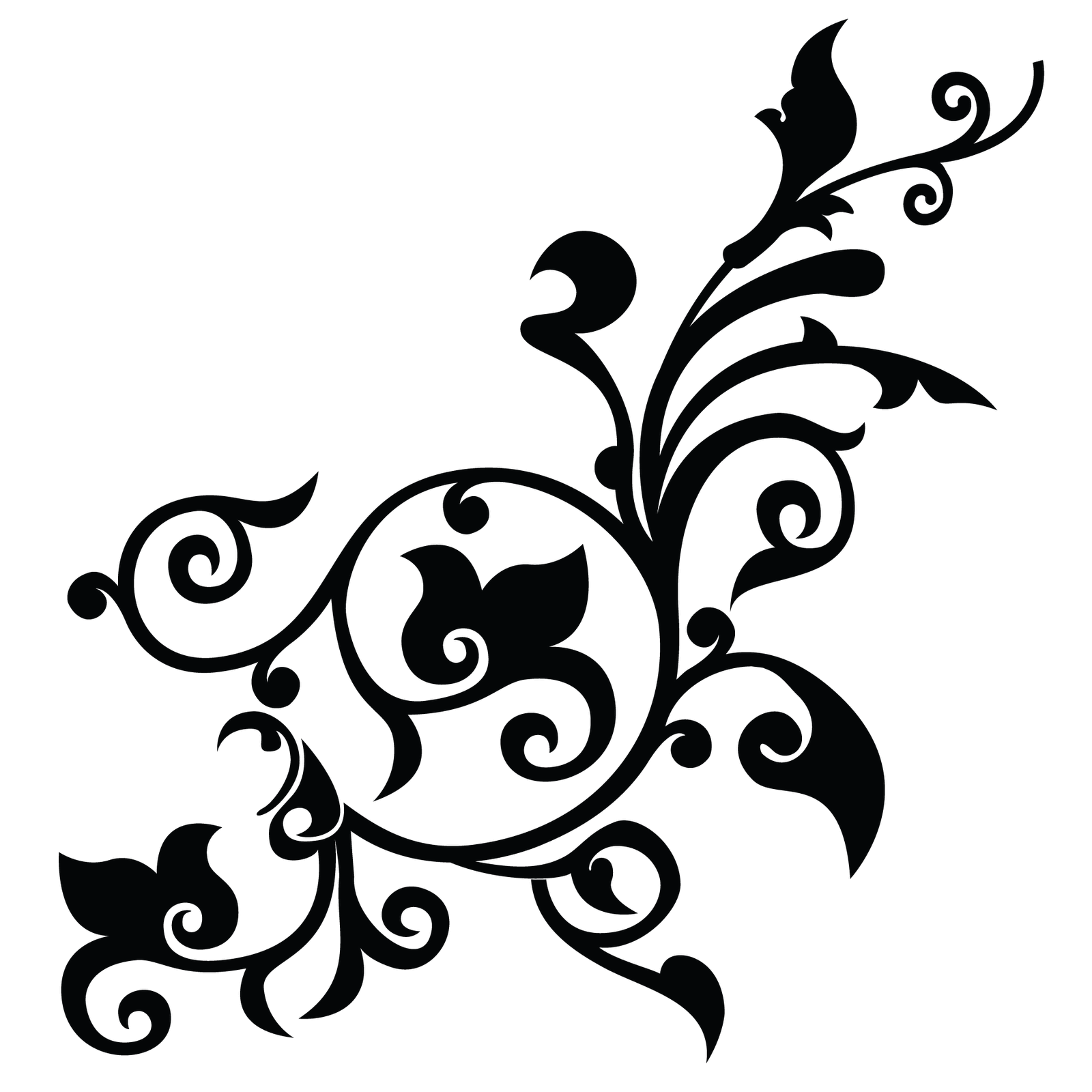 Black Scrollwork Floral Corner Flourish Ornament