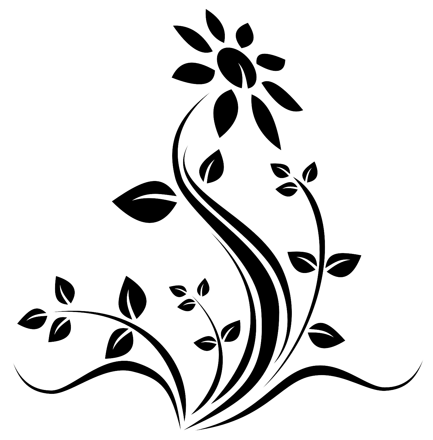 Black Stylized Flower and Vine Silhouette