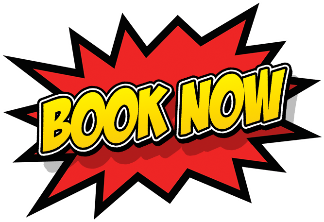 Book Now Comic Burst in Red and Yellow