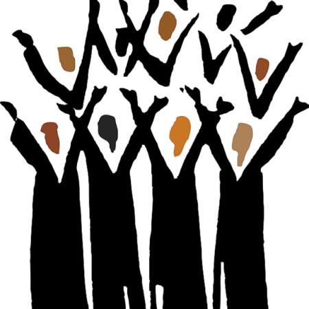 Raised Hands Silhouette Choir in Earth Tones