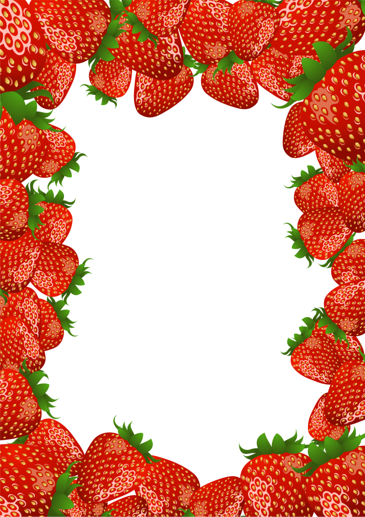 Red Strawberry Border Frame with Green Leaves