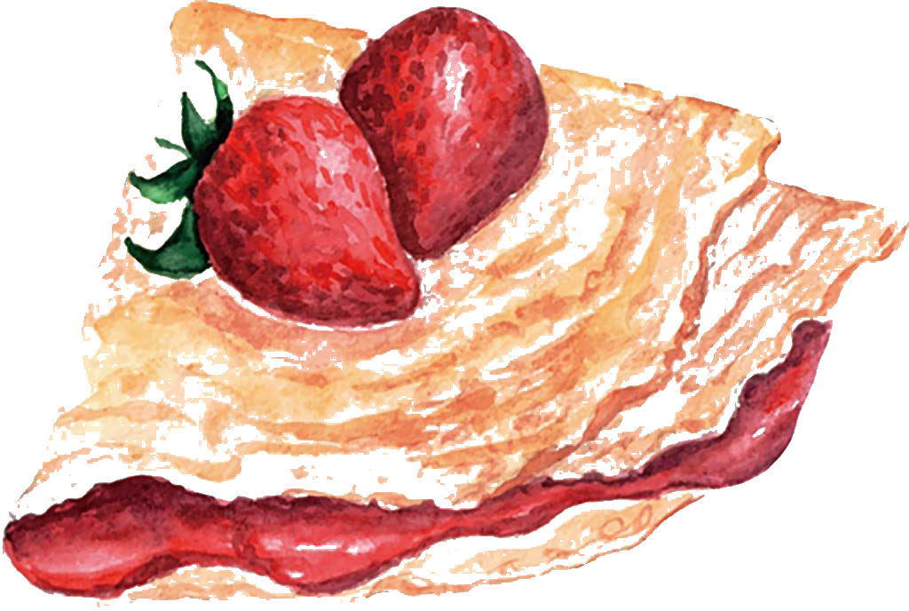 Watercolor Strawberry Crepe Slice Illustration