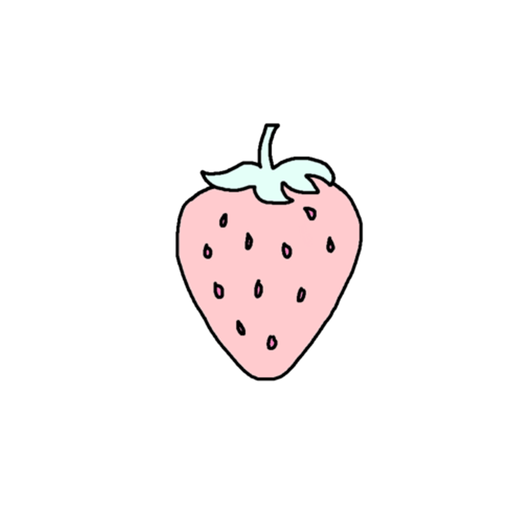 Pastel Pink Strawberry Doodle with Mint Leaves