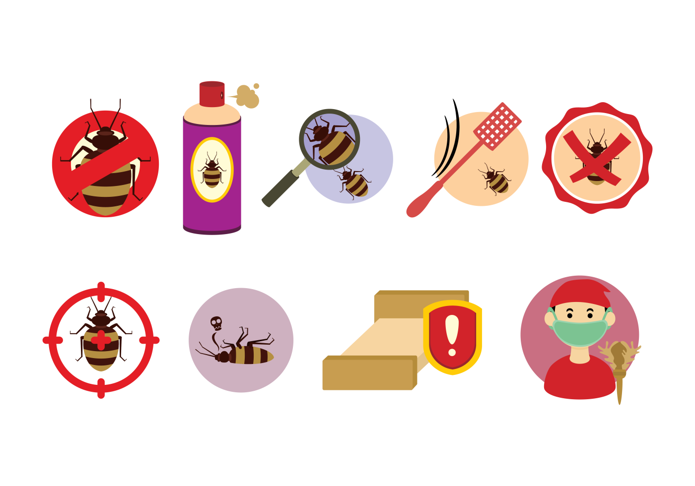 Bed Bug Pest Control Icon Set in Flat Style