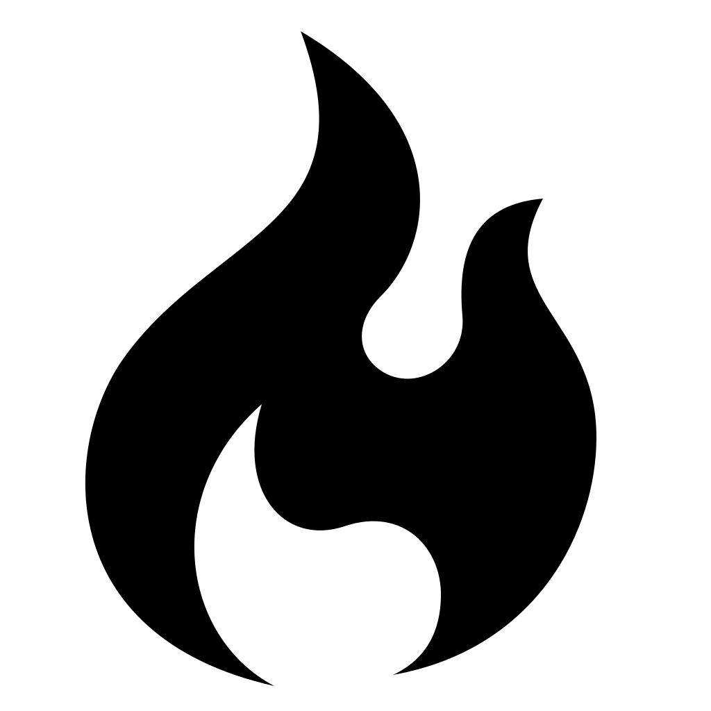 Solid Black Flame Icon with Curled Tips