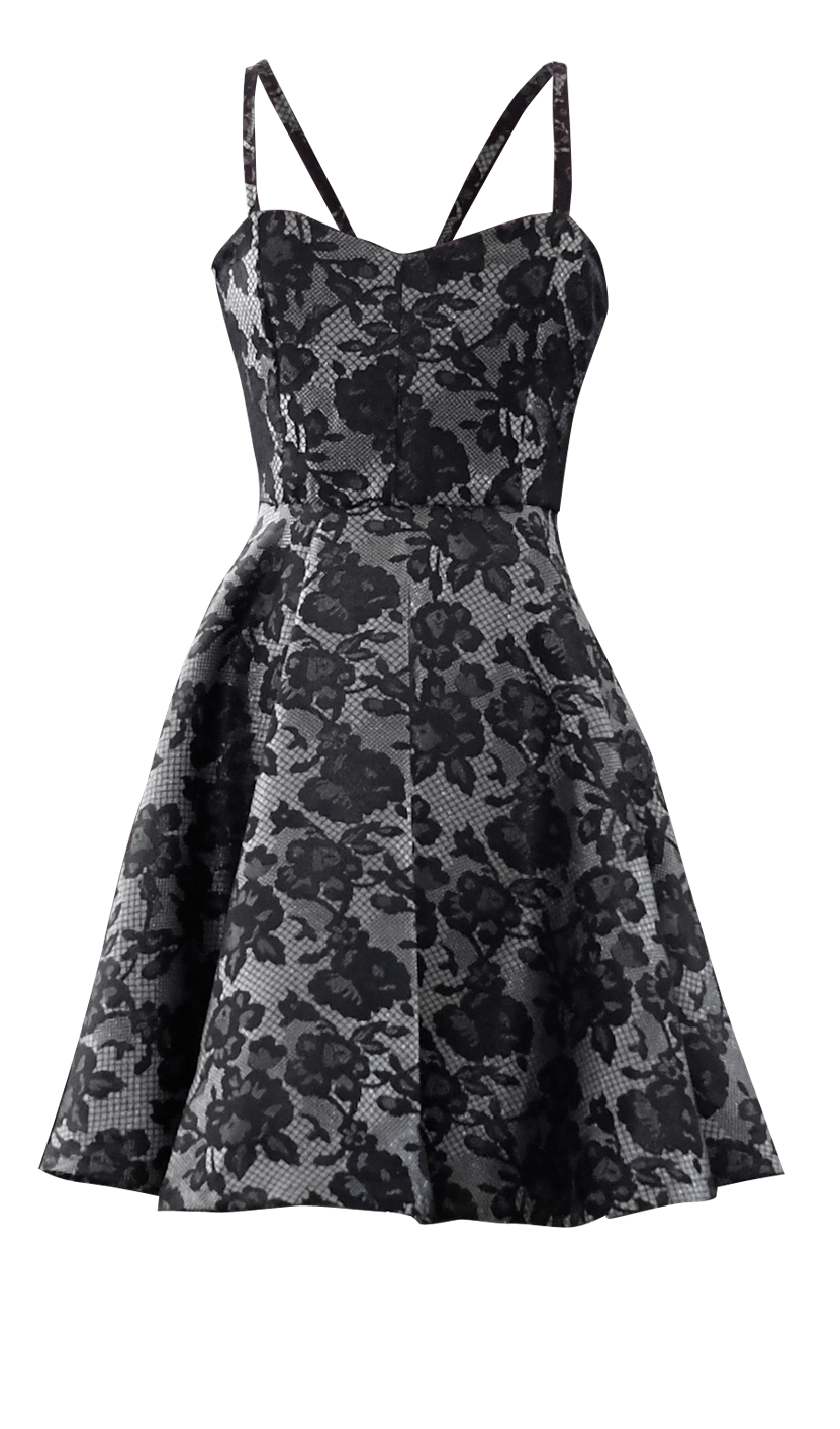 Black Floral Lace Skater Dress with Straps
