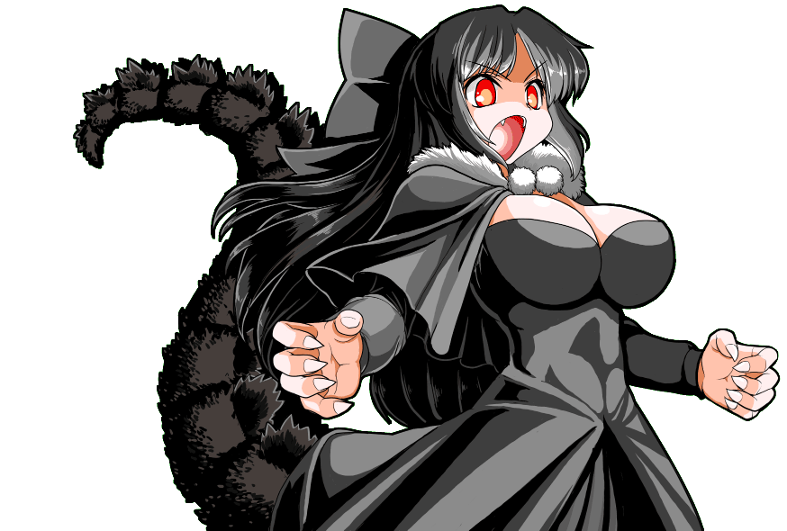 Black Haired Anime Girl with Dark Spiked Tail