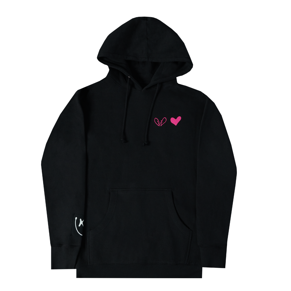 Black Hoodie with Pink Heart Graphic