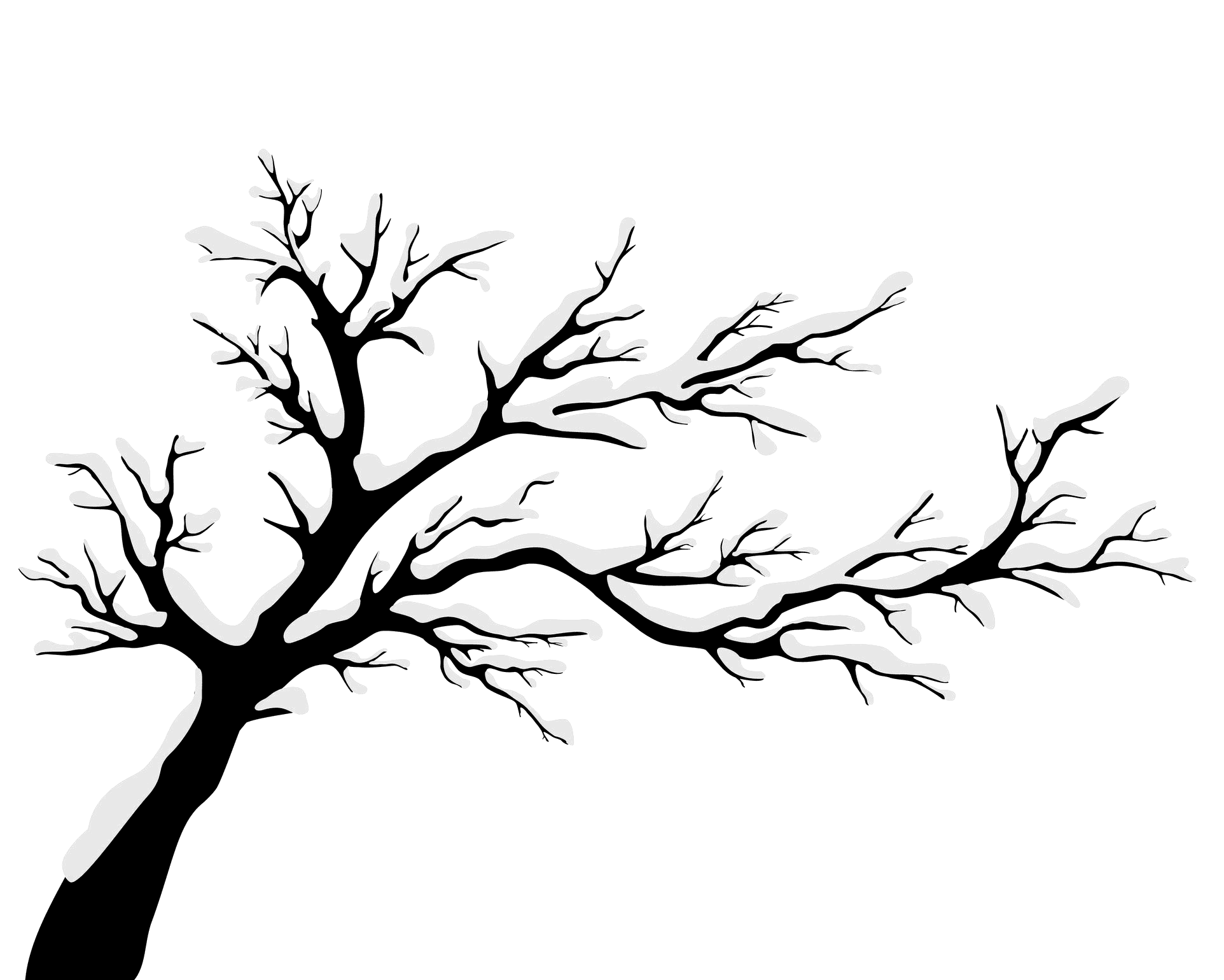 Black Bare Tree Silhouette with Light Snow