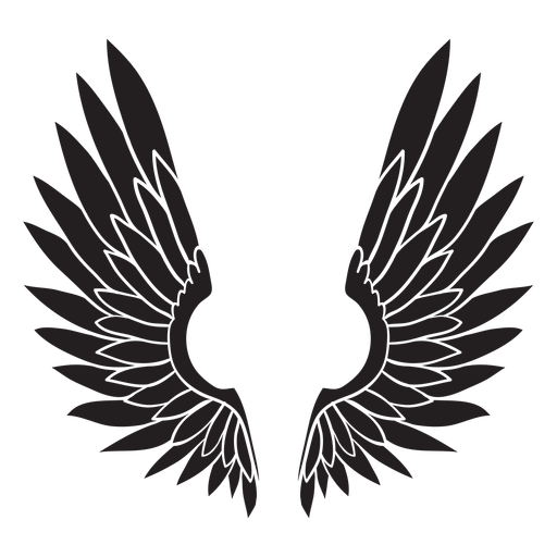 Black Silhouette Wings with White Feather Outlines