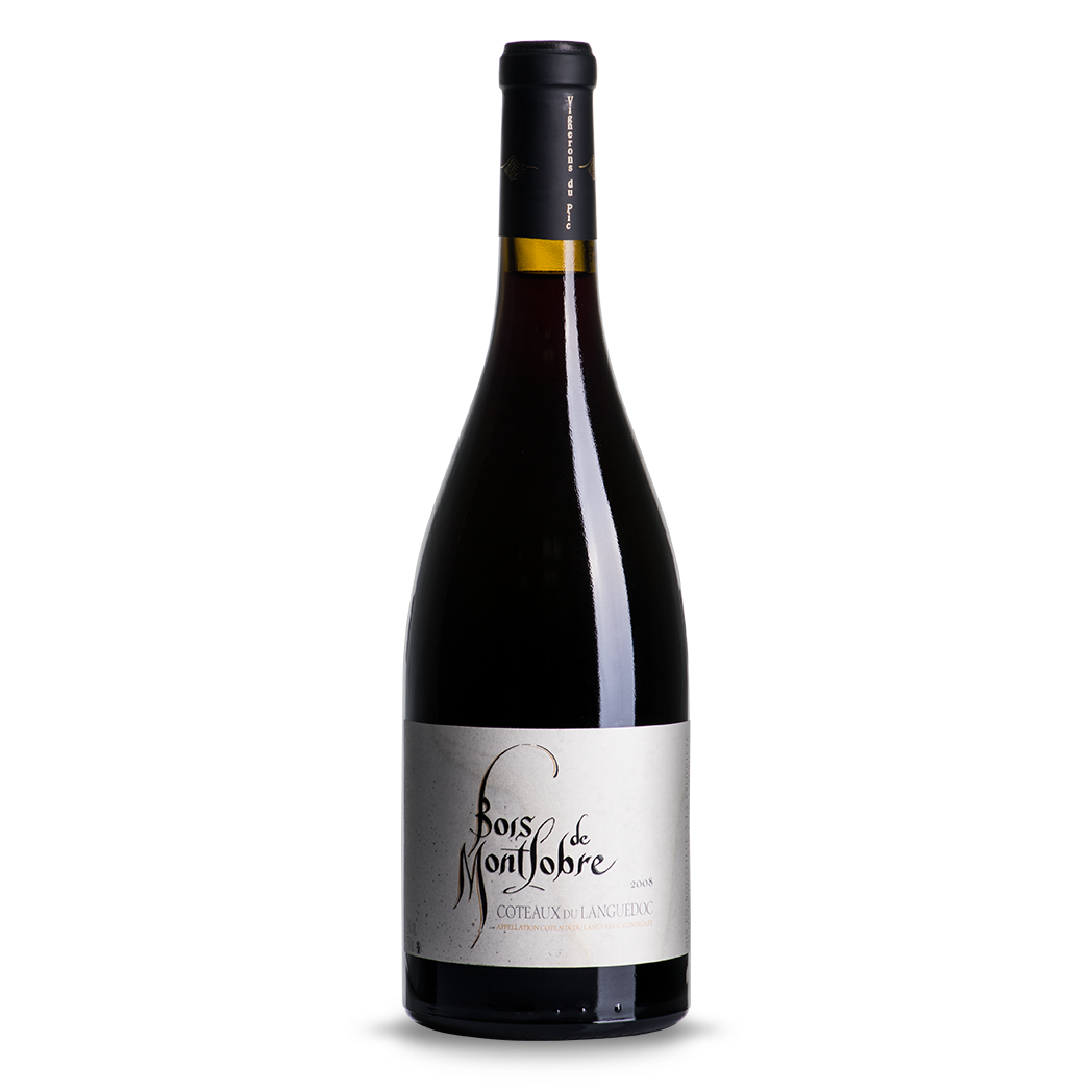 Dark Red Wine Bottle with Cream Calligraphy Label