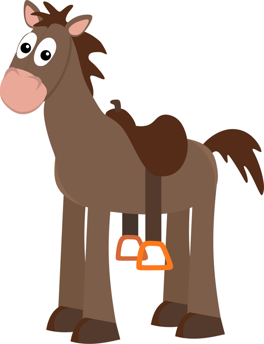 Cartoon Brown Horse with Saddle and Orange Stirrups
