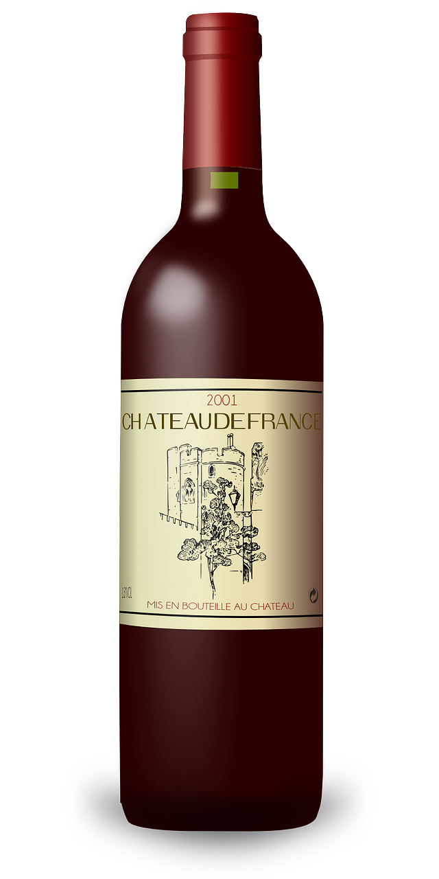Red Wine Bottle with Cream Chateau Label