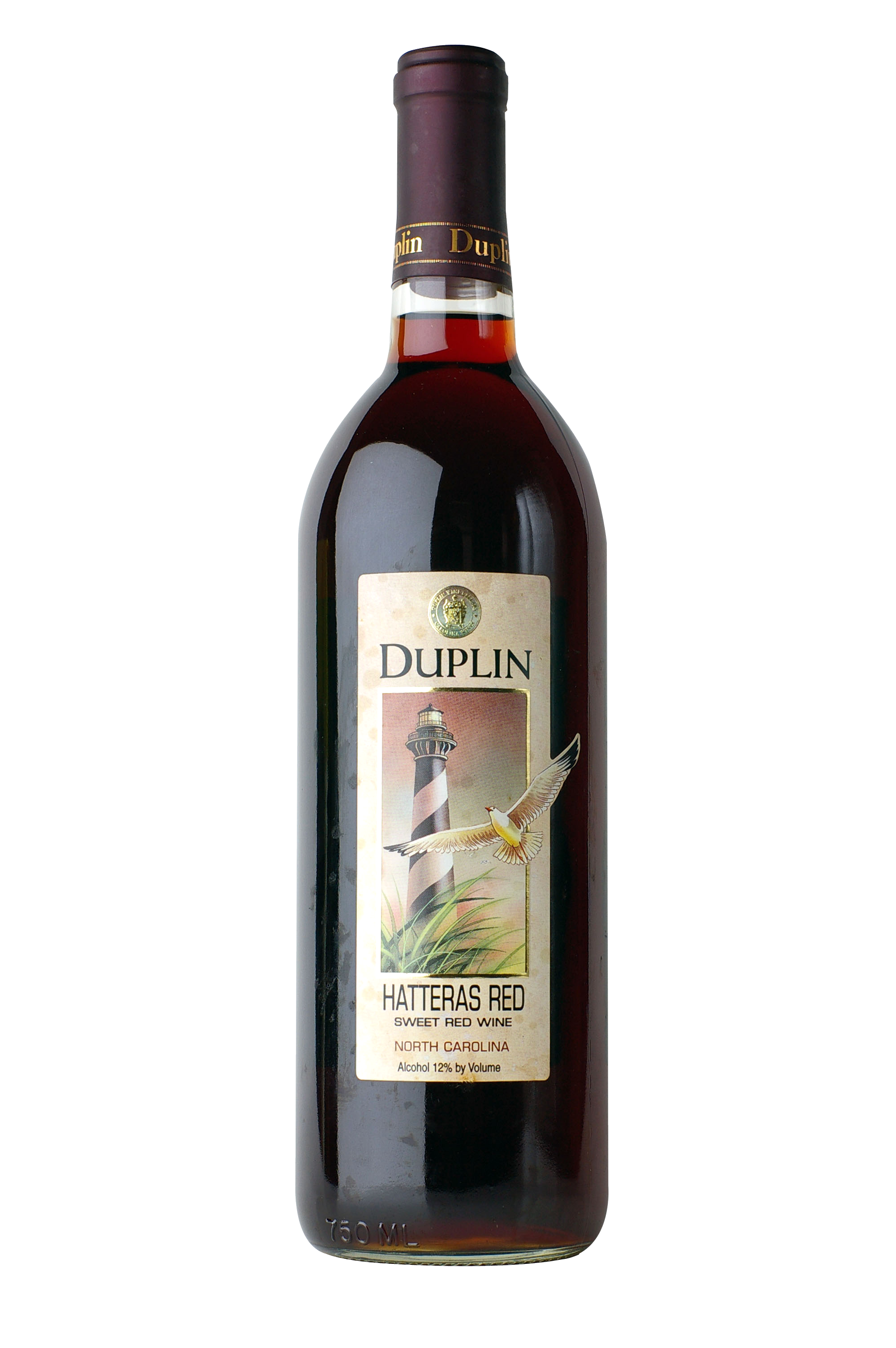 Dark Red Wine Bottle with Lighthouse Label