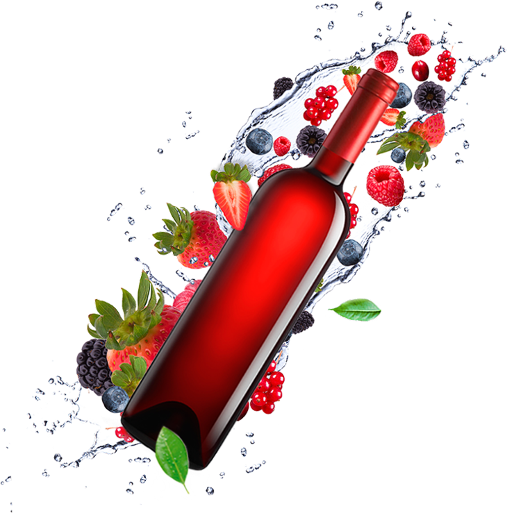 Red Wine Bottle with Splashing Berries