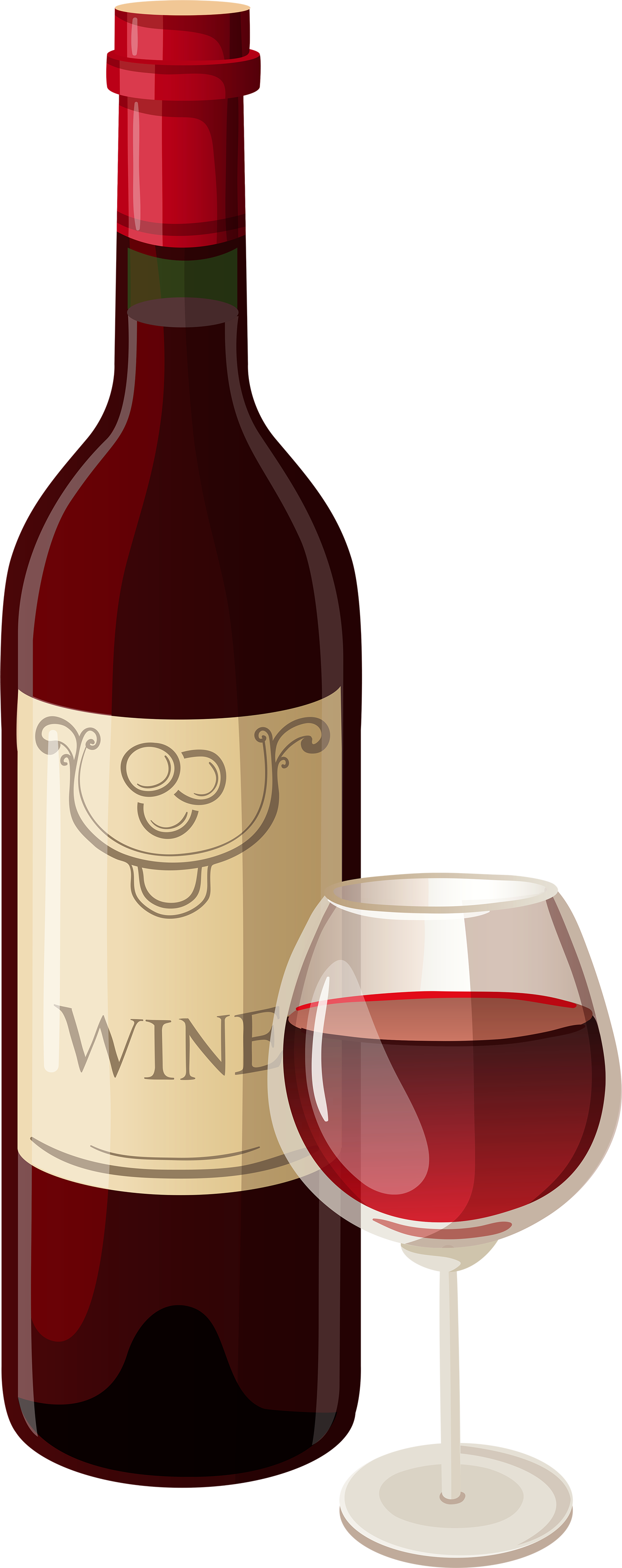 Red Wine Bottle and Glass with Cream Label