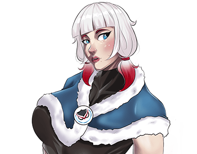 Anime Girl with White Hair and Blue Fur Cape