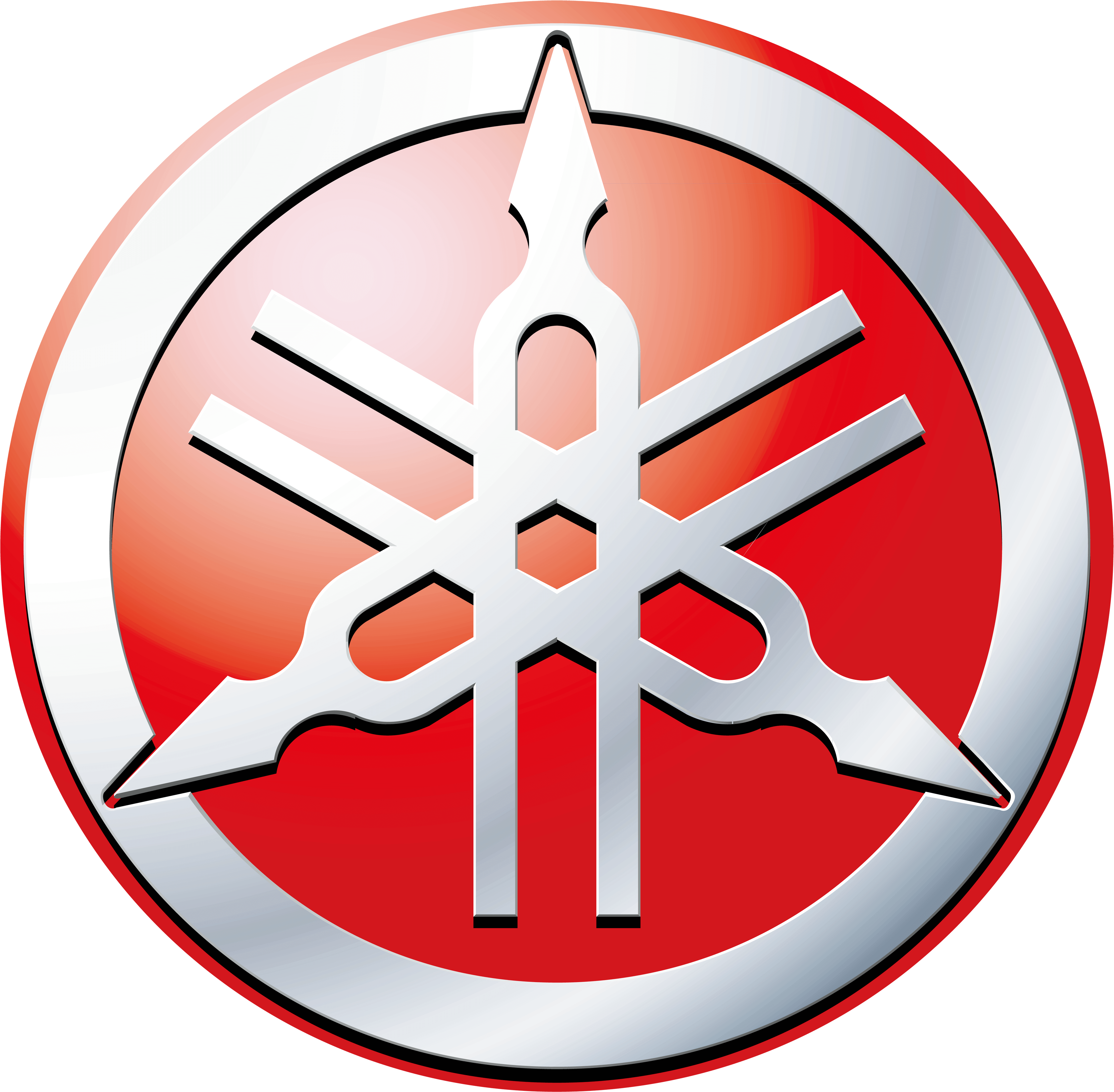 Red Circle Chrome Tuning Fork Emblem