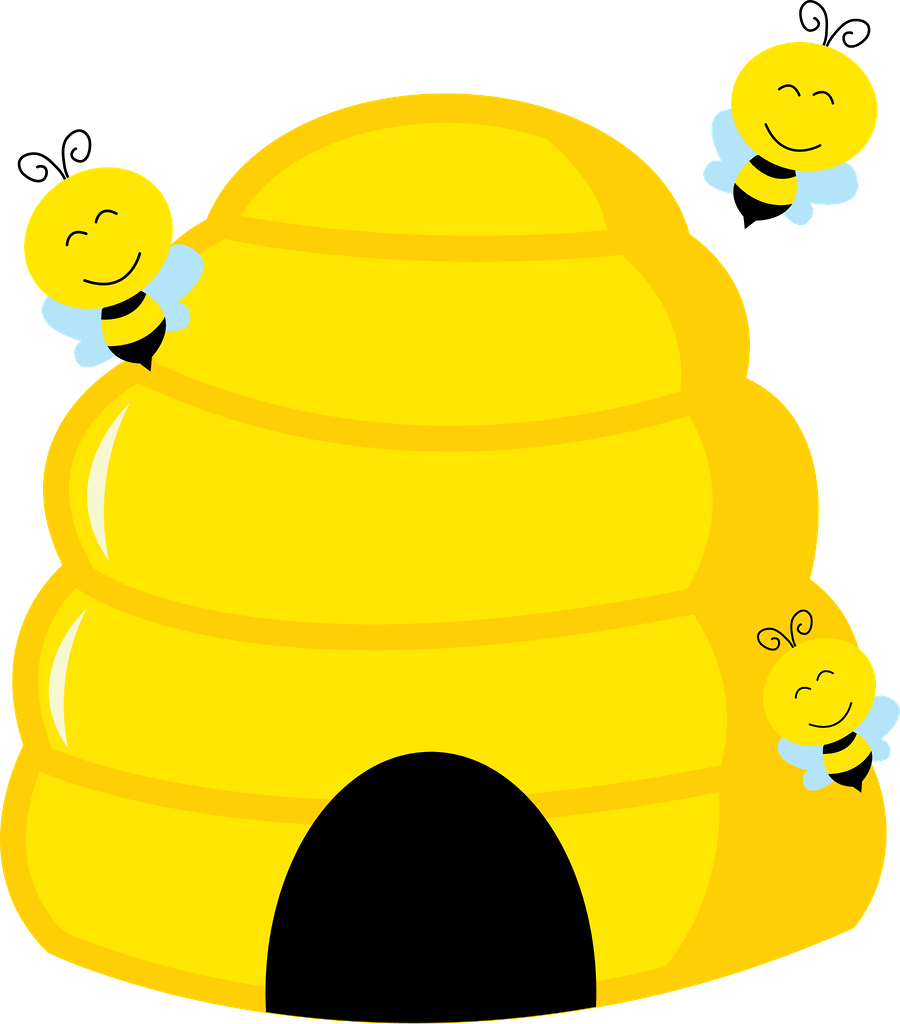 Cartoon Beehive with Smiling Bees