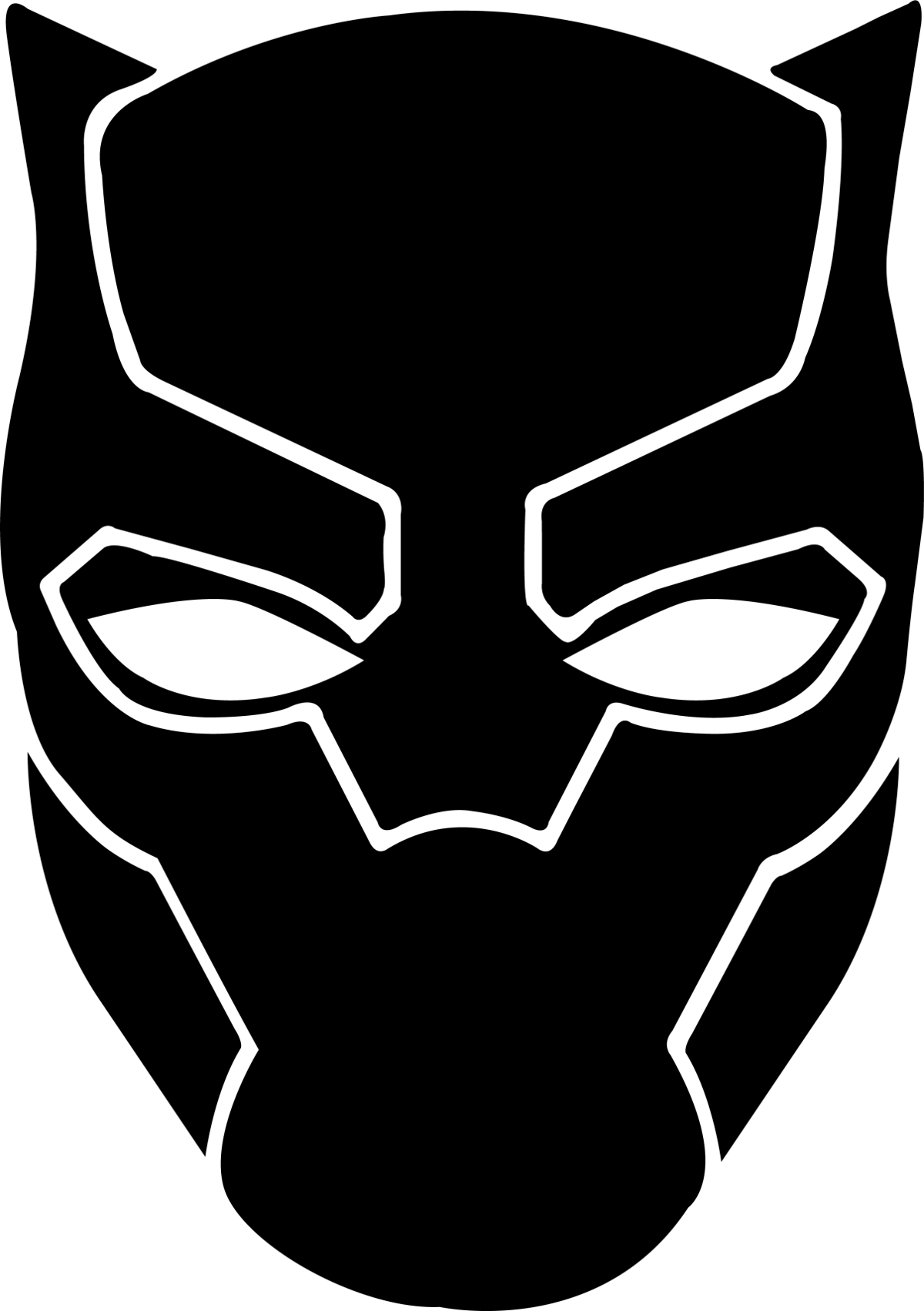 Black Panther Mask Silhouette with White Outline