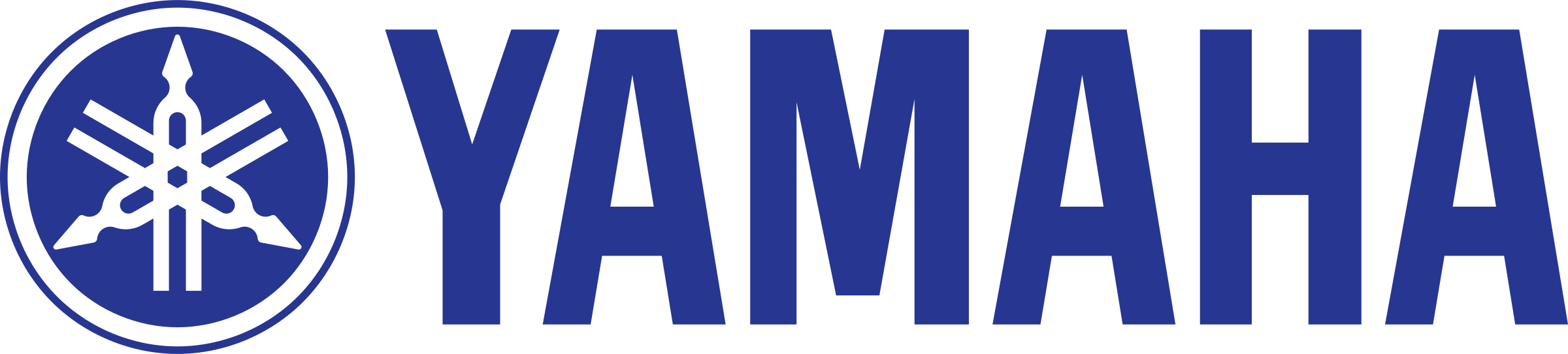Yamaha Logo in Blue with Tuning Fork Emblem
