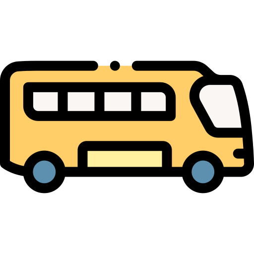 Yellow Coach Bus Icon with Bold Black Outline