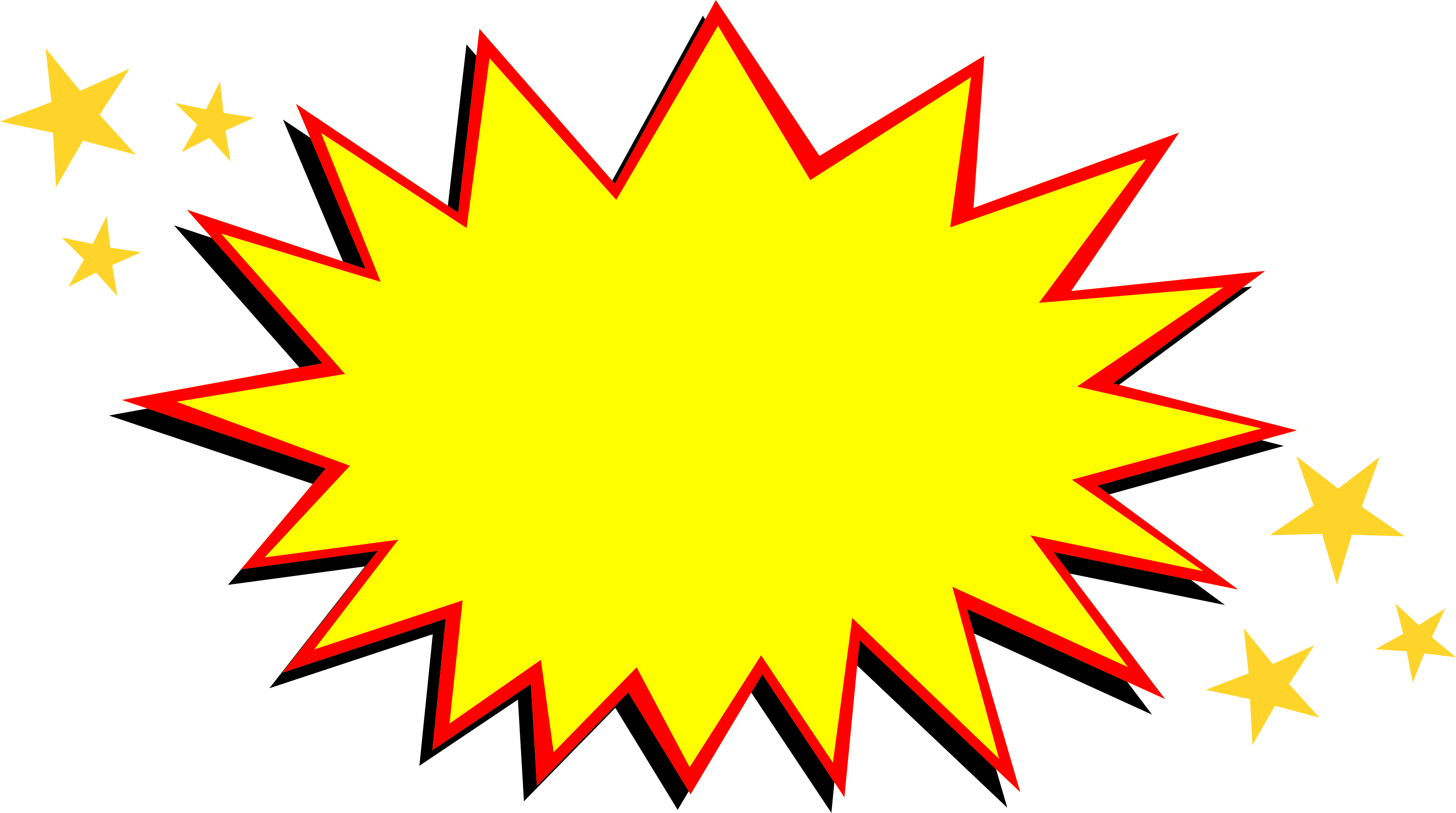 Yellow Comic Burst with Red Outline and Gold Stars