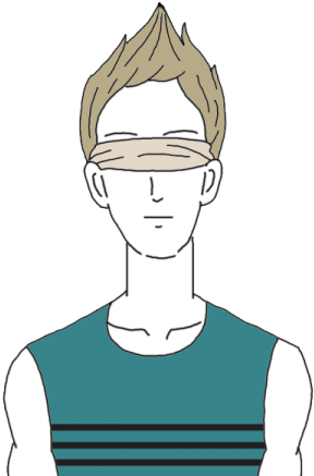 Cartoon Man with Tan Blindfold and Teal Tank