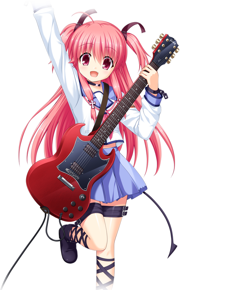 Anime Girl with Pink Hair Playing Red Guitar