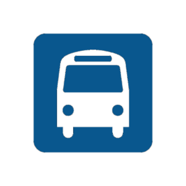 Bus Icon White on Blue Square